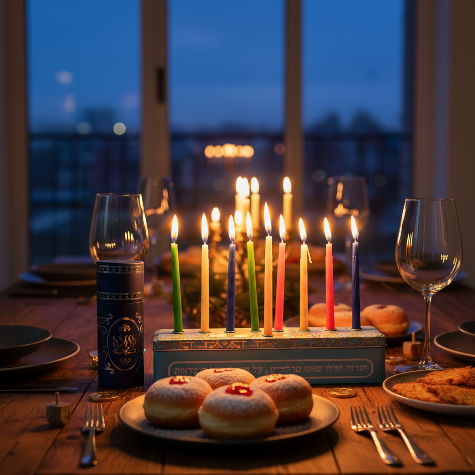 חנוכיה מעוצבת מפח "הנרות הללו" תכלת