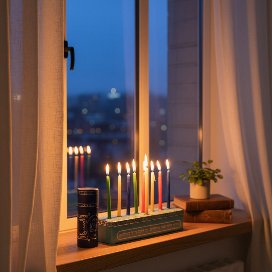 חנוכיה מעוצבת מפח "הנרות הללו" תכלת