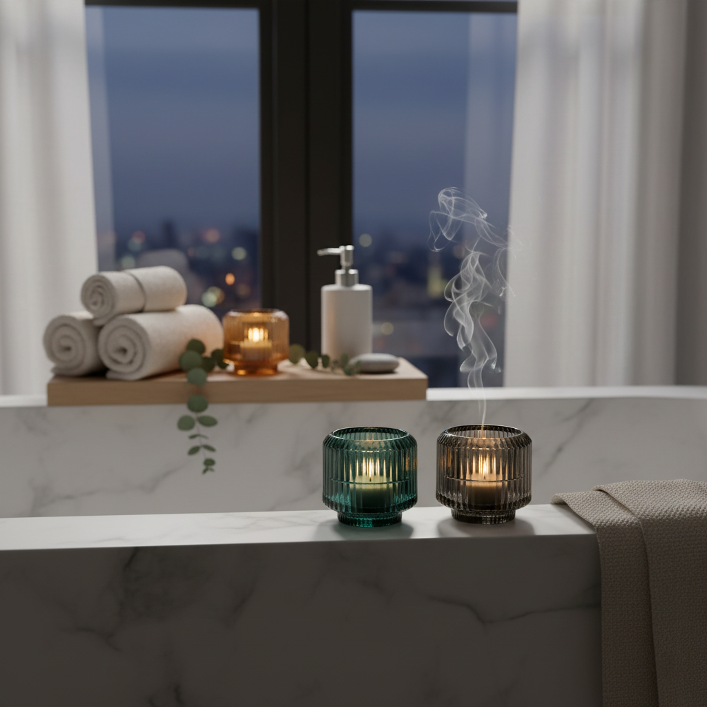 פמוט זכוכית פסים איזבלה - מגוון צבעים פמוט זכוכית פסים איזבלה - מגוון צבעים