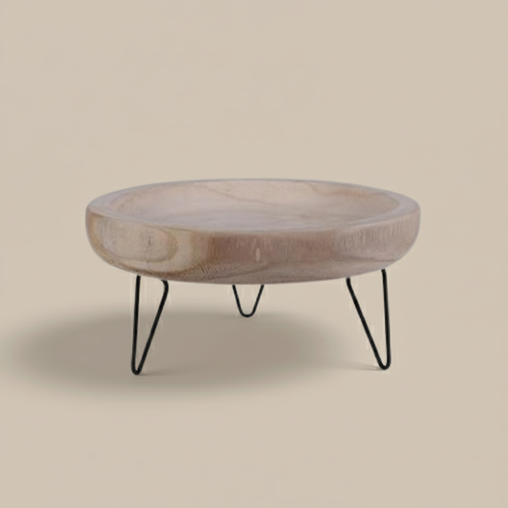 קערת עץ עגולה עם רגלי מתכת קערת עץ עגולה עם רגלי מתכת