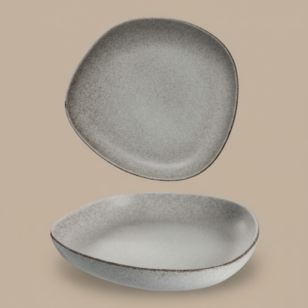 צלחת קרמיקה א-סימטרית גוון בטון 20 ס"מ צלחת קרמיקה א-סימטרית גוון בטון 20 ס"מ