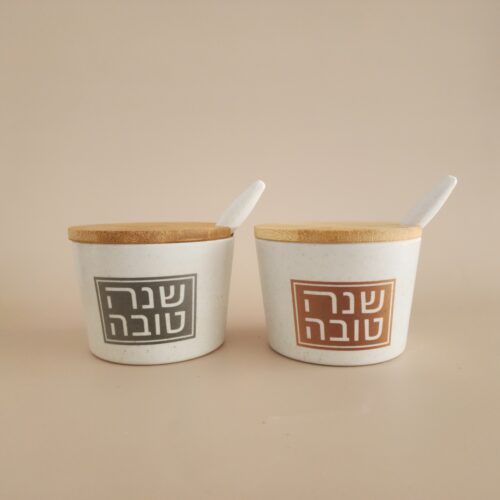 כלי לדבש עם מכסה עץ HONEY JOY כסף
