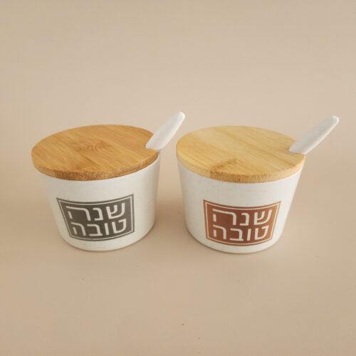 כלי לדבש עם מכסה עץ HONEY JOY כסף