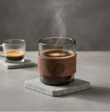 מארז כוסות עם חבק ומגש עץ מלבני ACACIA מארז כוסות עם חבק ומגש עץ מלבני ACACIA