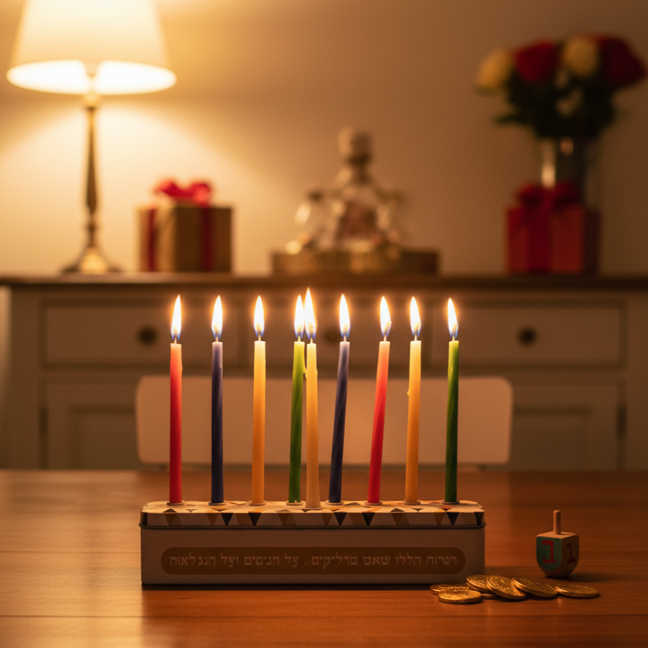 חנוכיה מעוצבת מפח "הנרות הללו" לבן